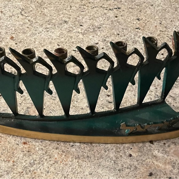 Vintage enamel brass Hanukkah menorah made in Israel REG. DES. 1734